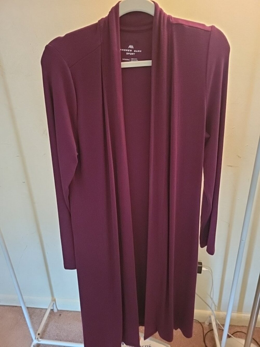 Andrew Marc Sport Long Vented Duster/Cardigan Women's Medium (Color Eggplant)